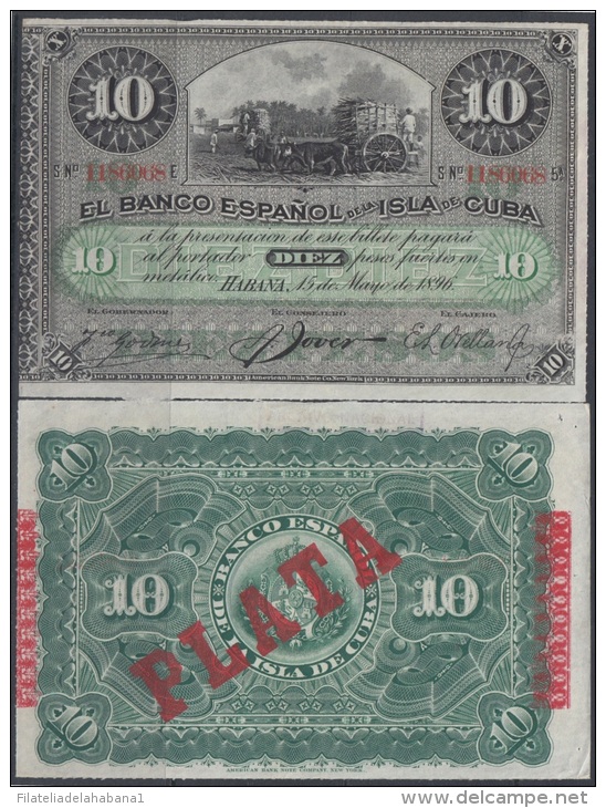 1896-BK-101. ESPAÑA SPAIN CUBA. 1896. 10$ PLATA. VF PLUS. - Cuba