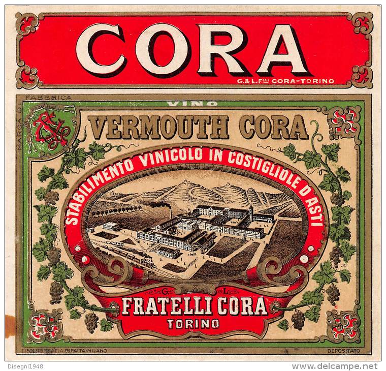 05041 "VINO VERMOUTH CORA  - FRATELLI CORA - TORINO" ETICH. ORIG. CON TRENO - ORIG. LABEL WITH TRAIN - Altri & Non Classificati