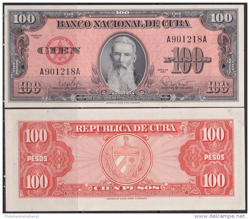 1959-BK-26 CUBA. 1959. 100$. FRANCISCO VICENTE AGUILERA. UNC - Cuba