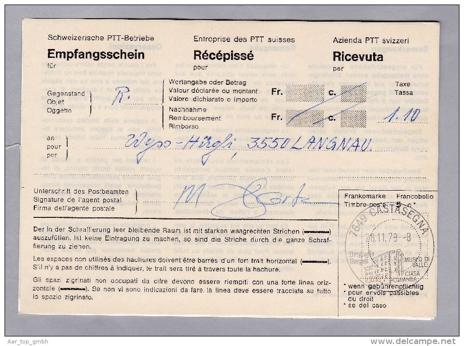 Schweiz Automatenmarken Zu#1 I "A1" Auf R-Karte Castagnola 1978-11-28 - Automatenzegels