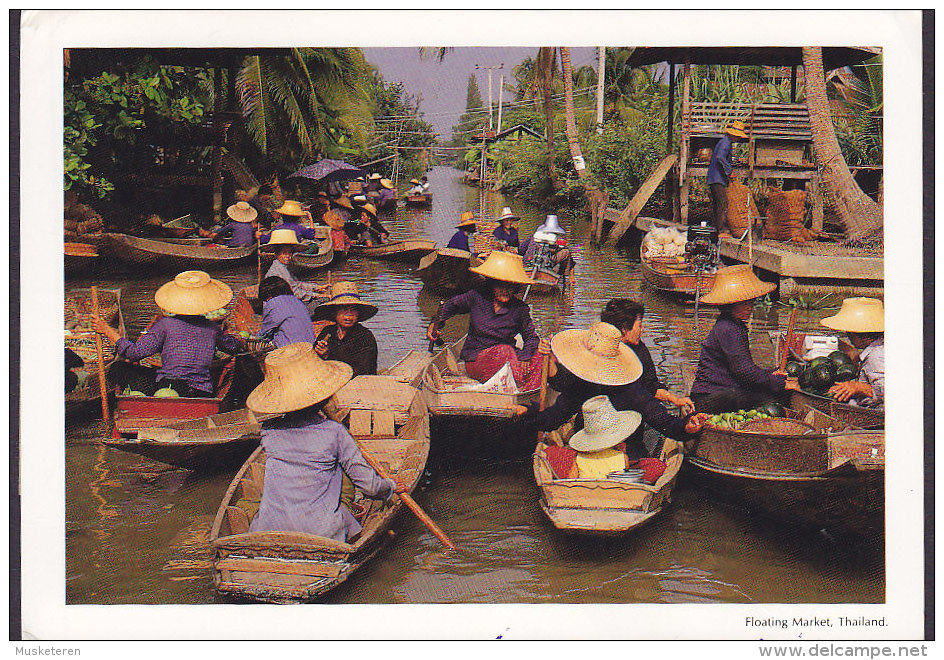 Thailand PPC Floating Marked Red AIRMAIL Line Cds. KO SAMUI To Denmark (2 Scans) - Thailand