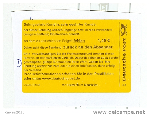 BRD BZ Mannheim Deutsche Post - Label Verwendung Von Ausgeschnittenen Briefmarken - Post