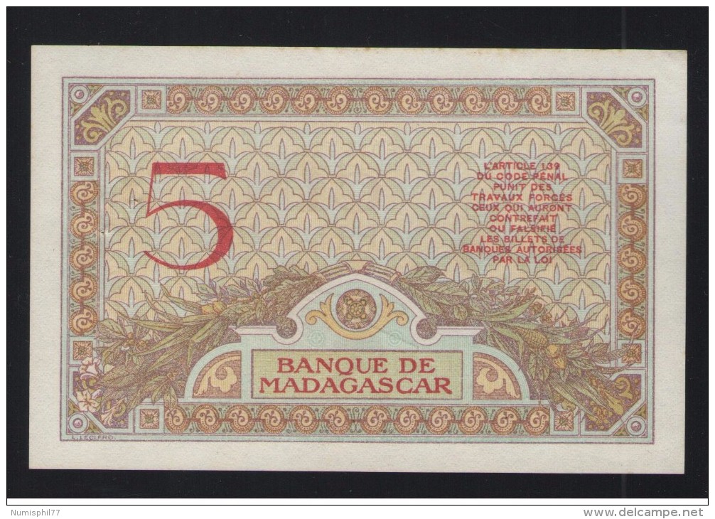 MADAGASCAR - 5 FRANCS Non Daté (1937/1947) Signé P.Chaudun Et A.Dejouany  -  NEUF - Madagaskar