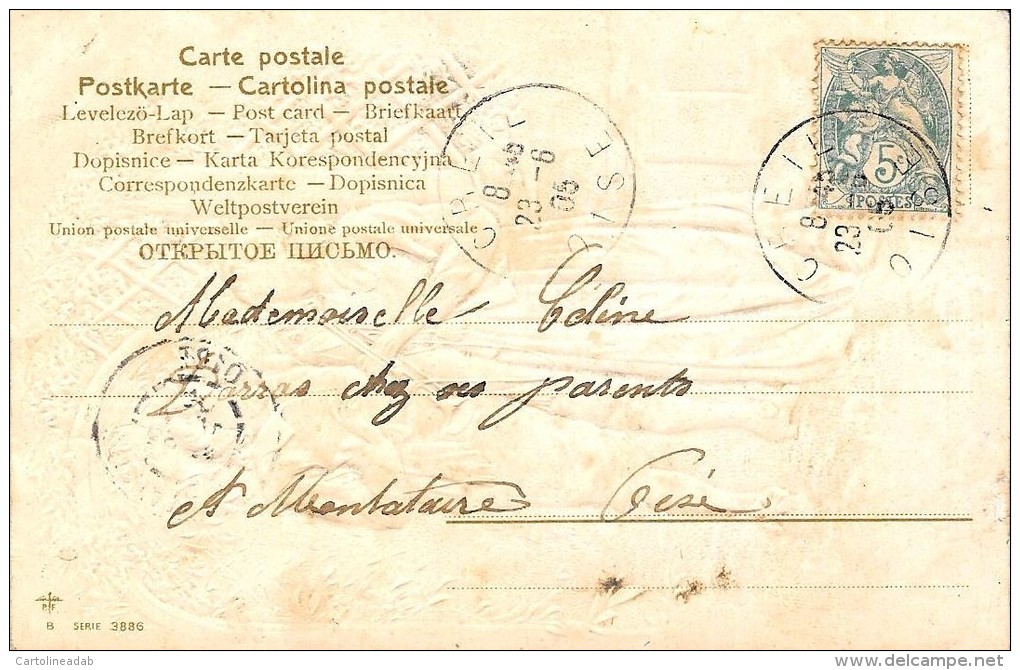 [DC2604] CPA - COPPIA - IN RILIEVO CON INSERTI DORATI - Viaggiata 1905 - Old Postcard - Coppie