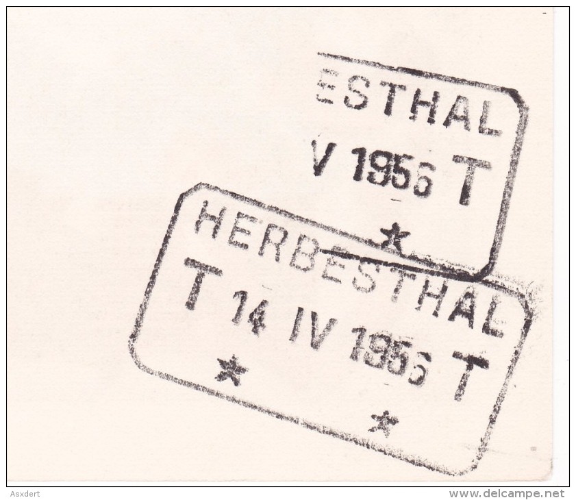 TELEGRAMM - TELEGRAMME  B.14 (D. F.)  BUREAU D´ORIGINE: WELKENRAEDT >> HERBESTHAL 1956 - 2 Scans - Telegrams