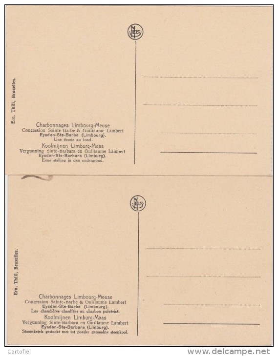 EISDEN-CHARBONNAGES-KOOLMIJNEN-SINTE-BARBARA-LOTJE-5 KAARTEN-CENTRALE+VENTILATEUR+CHAUDIERES+ECURIE+GALERIE-4 SCANS-MOOI - Maasmechelen