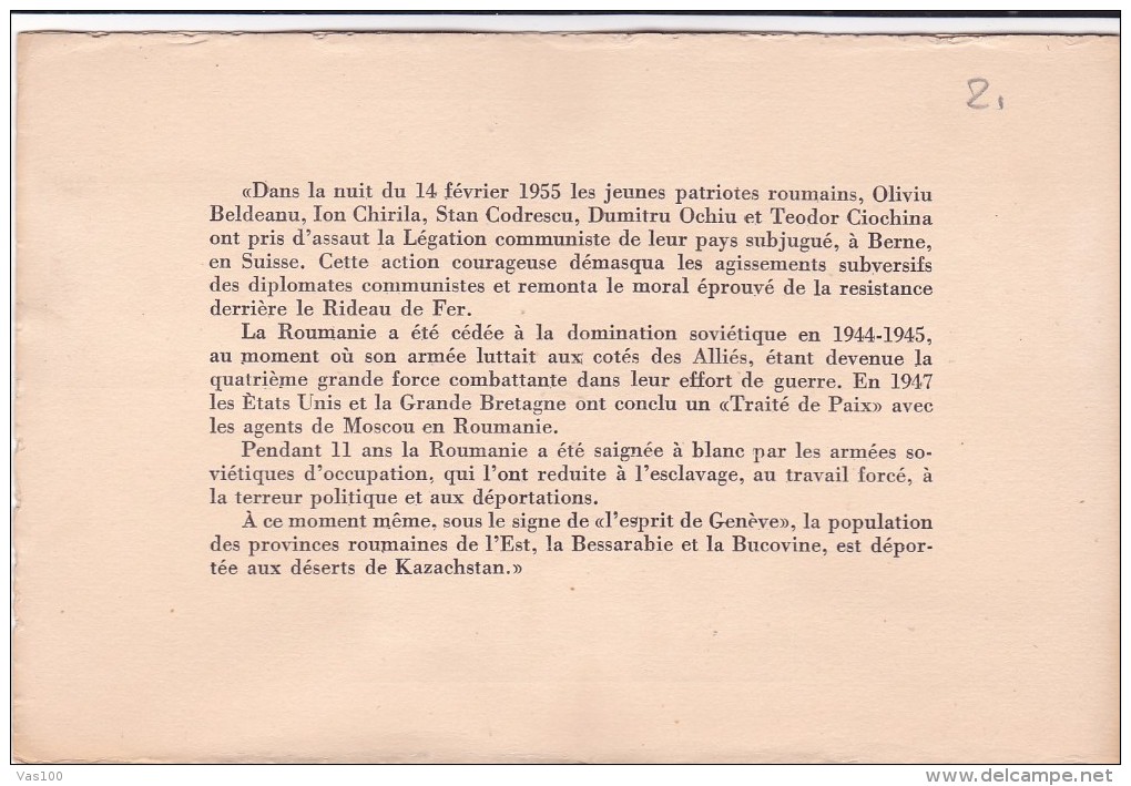 EXILES LIBERTE POUR LA ROUMANIE ET SES HEROIQUES FILS DE BERNE 1955 BOOKLET,ROMANIA. - Booklets