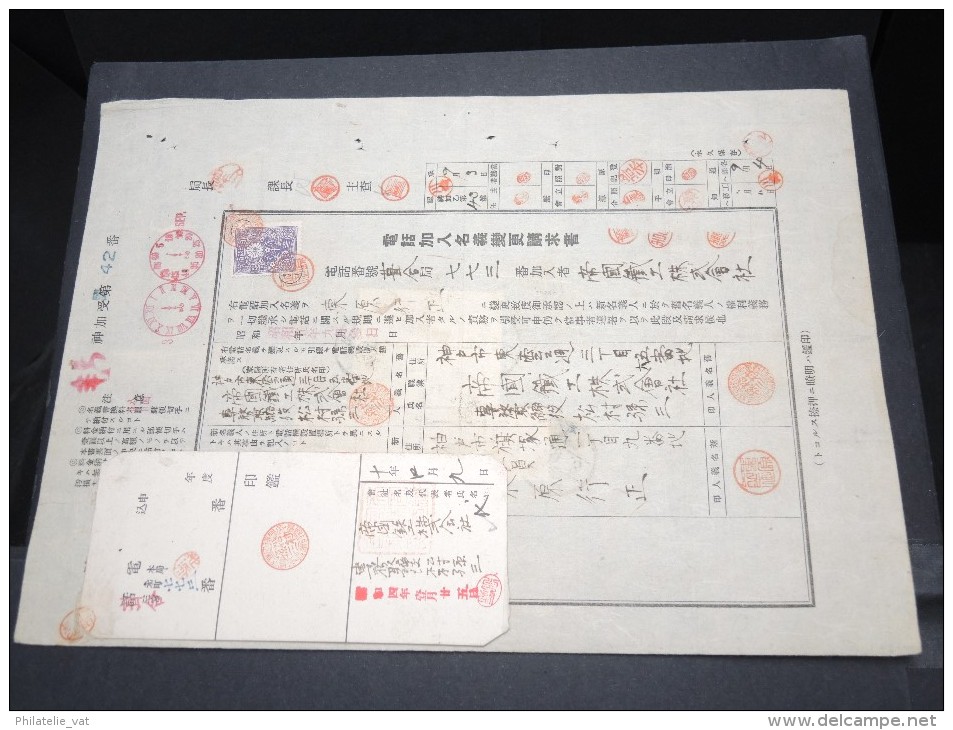 JAPON - Timbres Postaux Sur Document Fiscal - 1903 - A Voir - P17357 - Lettres & Documents