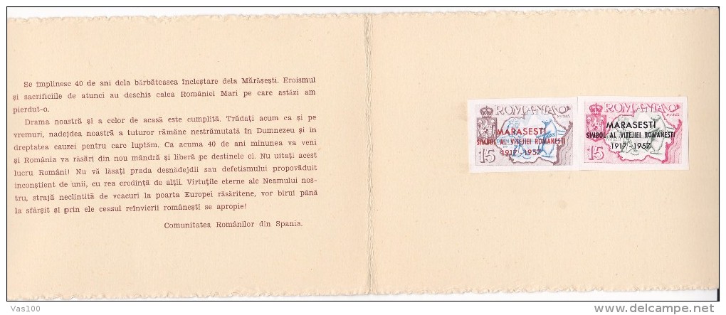 SPAIN-EXILES MARASESTI GREAT ROUMANIA 1957 BOOKLET,OVERPRINT STAMPS,ROMANIA. - Libretti