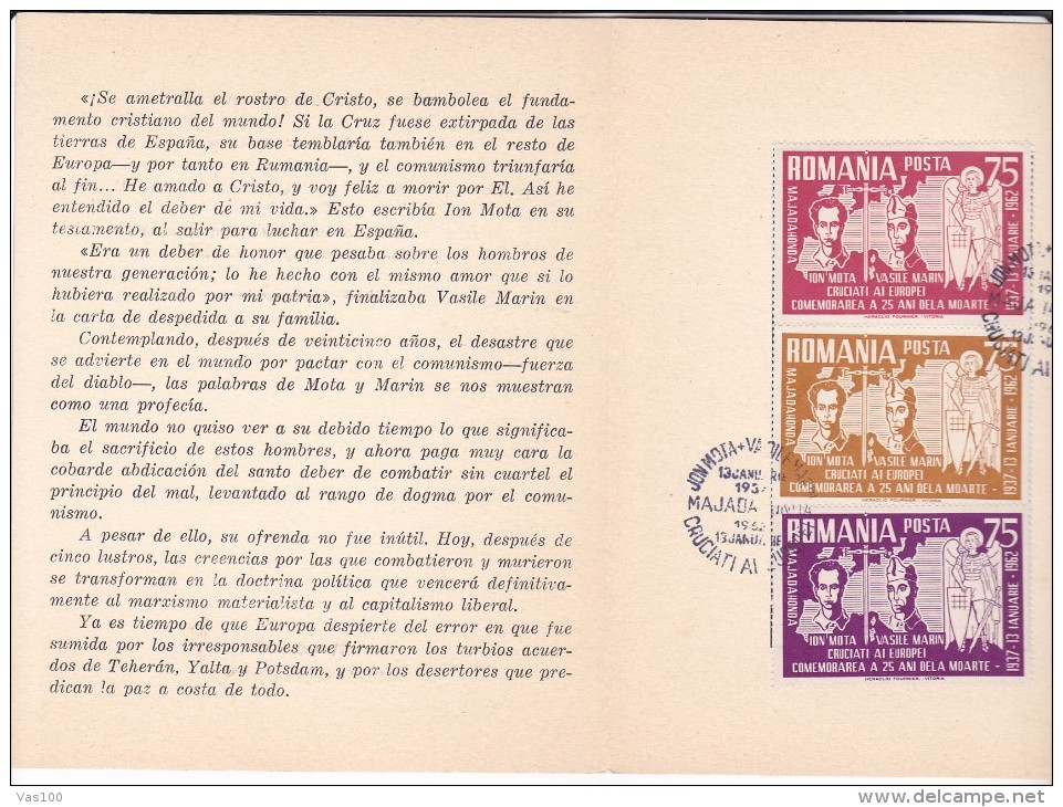 SPAIN-EXILES MION MOTA & VASILE MARIN  1962 BOOKLET,ROMANIA. - Cuadernillos