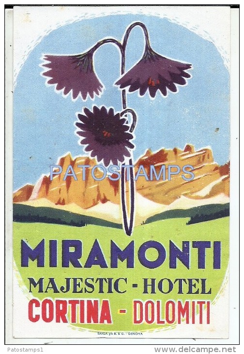34181 ITALY CORTINA DOLOMITI BELLUNO HOTEL MIRAMONTI MAJESTIC LUGGAGE NO POSTAL POSTCARD - Hotel Labels