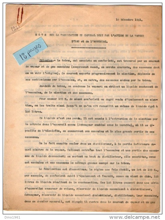 VP3562-   PARIS X LE MANS - Tabac - Lot De Documents Concernant La Fabrication Du Caporal Doux & Appareils - Documents