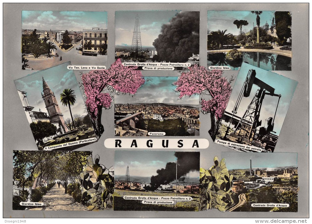 05067 "RAGUSA (RG) - VEDUTINE" COL. A MANO SU NEGAT.  CART. POST. ORIG. NON SPEDITA. - Ragusa