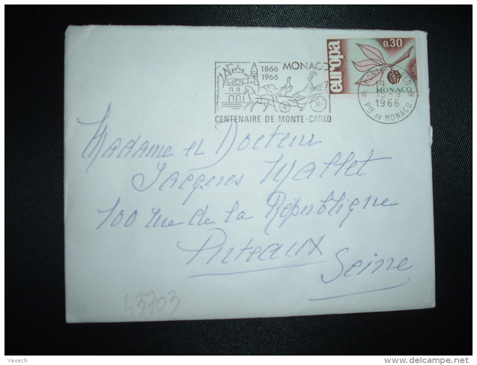 LETTRE TP EUROPA 0,30 OBL.MEC.15-9-1966 MONTE-CARLO + CENTENAIRE - Lettres & Documents