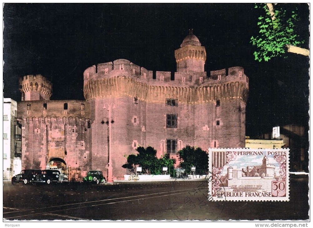 17248. Tarjeta Maxima PERPIGNAN (France) 1959, Le Castillet , La Nuit - 1950-1959