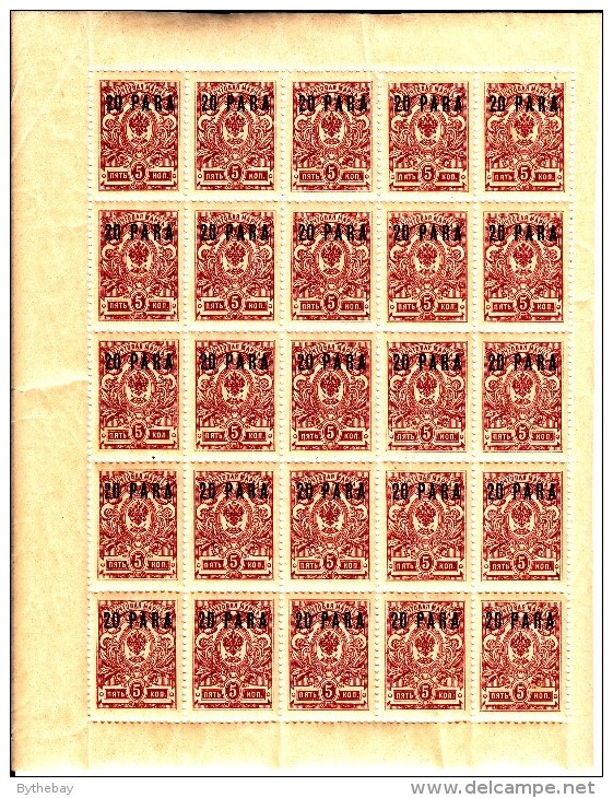 Russian Offices Turkey MNH Scott #208 Block Of 25 20pa On 5k Russia Claret - Perf Separation, Creased - Turkish Empire