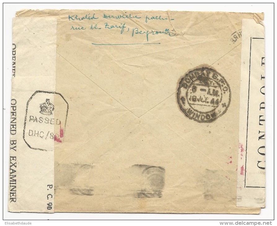 LIBAN - 1944 - ENVELOPPE De BEYROUTH Avec DOUBLE CENSURE FRANCAISE + ANGLAISE ! => BOMBAY (INDIA) - Lebanon