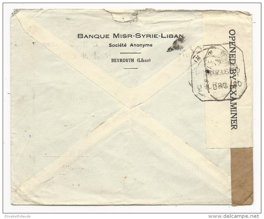 LIBAN - 1944 - ENVELOPPE De BEYROUTH Avec DOUBLE CENSURE FRANCAISE + ANGLAISE Pour BOMBAY (INDIA) - Liban