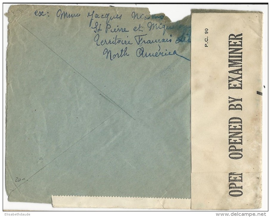 SPM - 1944 - ENVELOPPE De ST PIERRE Avec DOUBLE CENSURE FRANCAISE + AMERICAINE Pour NEW CAMBRIDGE (USA) - Storia Postale