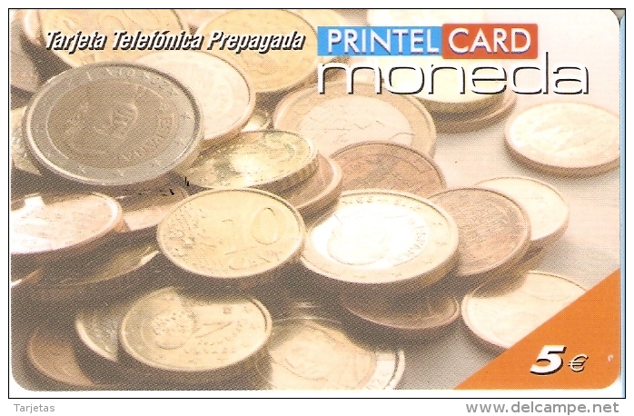 TARJETA DE ESPAÑA DE PRINTELCARD CON UNAS MONEDAS DICIEMBRE 2002 (MONEDA-COIN) - Sellos & Monedas