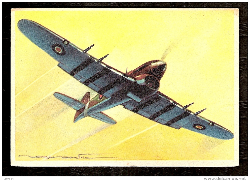 LOT 2 CPA ILLUSTRÉES SIGNÉES- FRANCE- AVIONS DE COMBATS- NORTH AMERICA MUSTANG + HAWKER TYPHOON- 2 SCANS - Guerre 1939-45