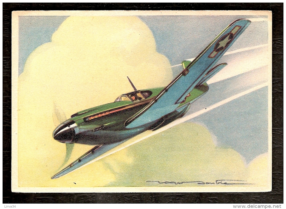 LOT 2 CPA ILLUSTRÉES SIGNÉES- FRANCE- AVIONS DE COMBATS- NORTH AMERICA MUSTANG + HAWKER TYPHOON- 2 SCANS - Guerre 1939-45