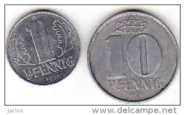 DDR - 10 Pfennig 1968 + 1 Pfennig 1975 - 10 Pfennig