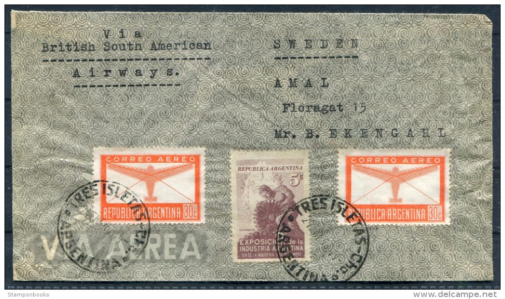 1947 Argentina Tres Isletas Airmail Cover British South American Airways BSAA -  Amal, Sweden - Airmail