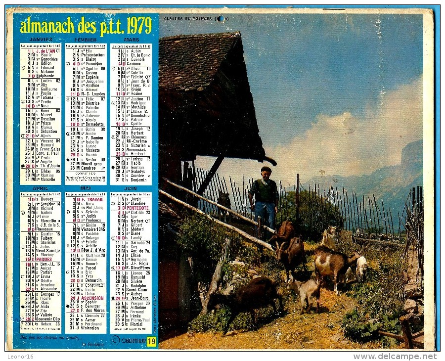 ALMANACH DES P.T.T 1979 (57)   -  Complet ** CLELLES EN TRIEVES (38) - NEVACHE (05) ** Calendrier * OBERTHUR * N° 19 - Big : 1971-80