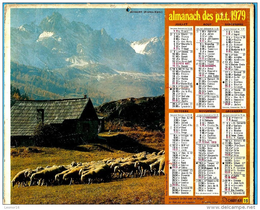 ALMANACH DES P.T.T 1979 (57)   -  Complet ** CLELLES EN TRIEVES (38) - NEVACHE (05) ** Calendrier * OBERTHUR * N° 19 - Grand Format : 1971-80