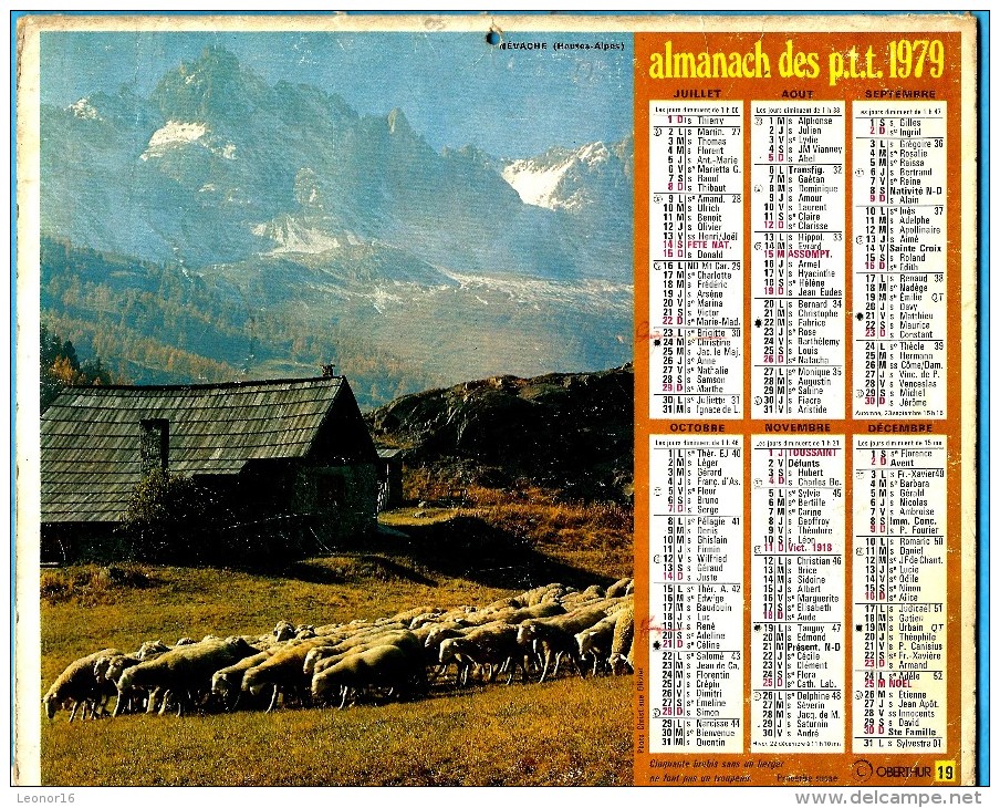 ALMANACH DES P.T.T 1979 (57)   -  Complet ** CLELLES EN TRIEVES (38) - NEVACHE (05) ** Calendrier * OBERTHUR * N° 19 - Big : 1971-80