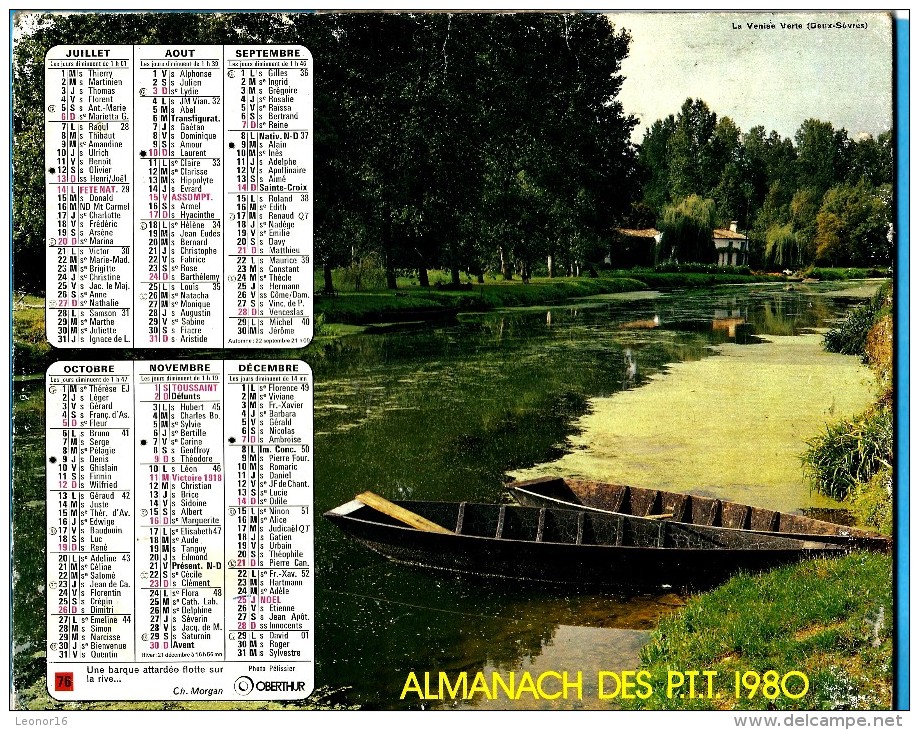 ALMANACH DES P.T.T 1980 (88)  - Complet * CHATEAU DE LA CAZE (48) - LA VENISE VERTE (79) * Calendrier * OBERTHUR * N° 76 - Grand Format : 1971-80