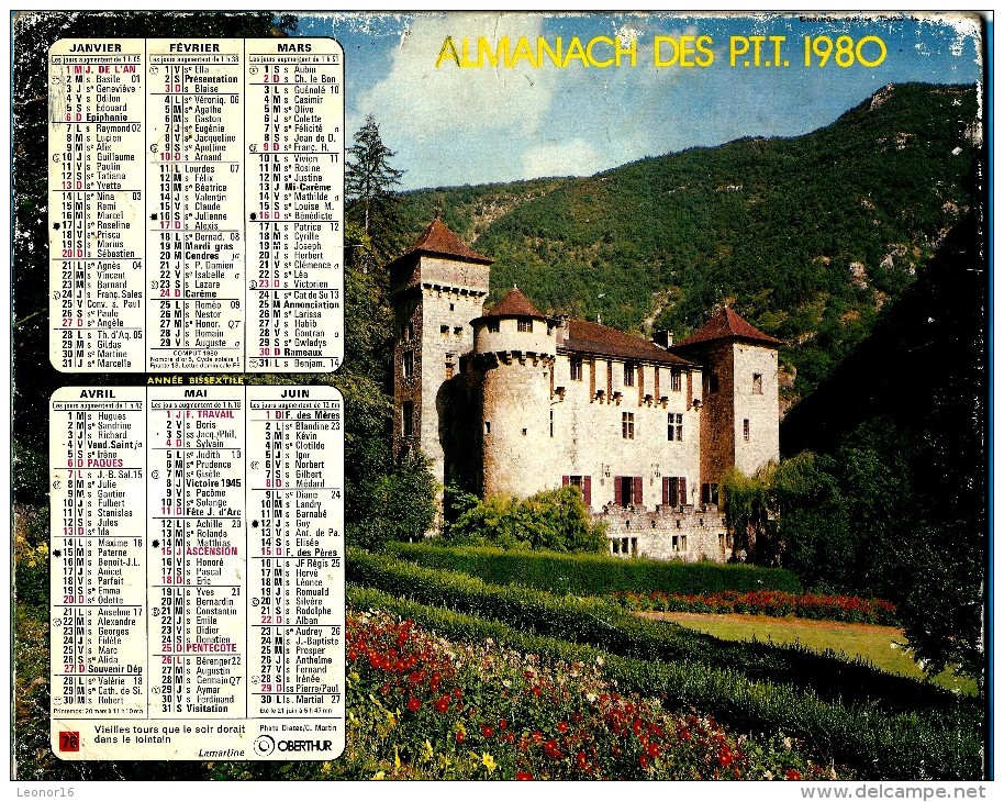 ALMANACH DES P.T.T 1980 (88)  - Complet * CHATEAU DE LA CAZE (48) - LA VENISE VERTE (79) * Calendrier * OBERTHUR * N° 76 - Grand Format : 1971-80