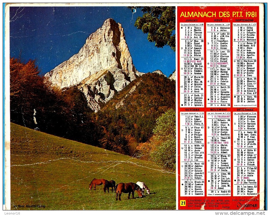 ALMANACH DES P.T.T 1981 (54)  - Complet * LE MONT AIGUILLE (38) - VIEUX CLOCHER * Calendrier * OBERTHUR * N° 21 - Grand Format : 1971-80