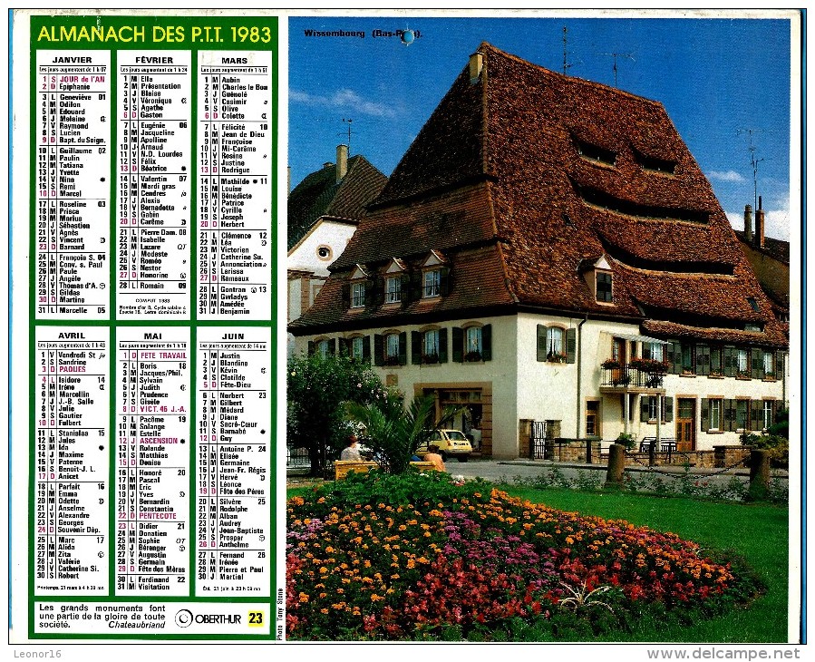 ALMANACH DES P.T.T 1983 ()  - Incomplet * WISSEMBOURG (67) - * Calendrier * OBERTHUR * N° 23 - Grand Format : 1981-90