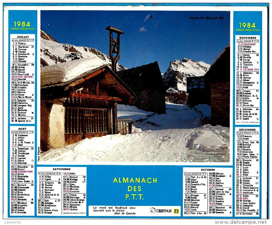 ALMANACH DES P.T.T 1984 ()  - Incomplet * MASSIF DE LA MEIJE  - VALLEE DU MELEZET (05) - * Calendrier * OBERTHUR * N° 23 - Big : 1981-90