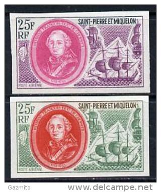 S. Pierre Miquelon 1970, Celebrities, Etienne Francois And Warship, 2 Colour Proofs IMPERFORATED - Neufs