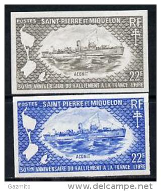 S. Pierre Miquelon 1971, 30th Allegiance To Free French Movement - British Corvettes, 2 Colour Proofs IMPERFORATED - Ongebruikt