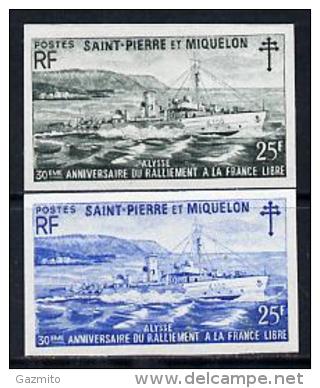 S. Pierre Miquelon 1971, 30th Allegiance To Free French Movement - British Corvettes, 2 Colour Proofs IMPERFORATED - Nuevos