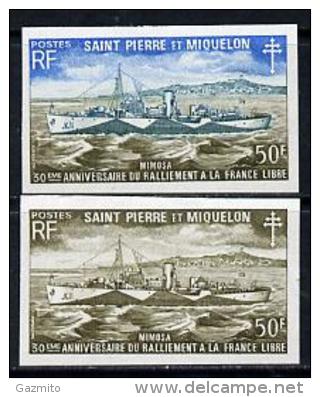 S. Pierre Miquelon 1971, 30th Allegiance To Free French Movement - British Corvettes, 2 Colour Proofs IMPERFORATED - Neufs