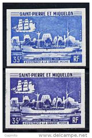 S. Pierre Miquelon 1971, Fisheries Protection Vessels  35f 'St Jehanne', 2 Colour Proofs IMPERFORATED - Ongebruikt