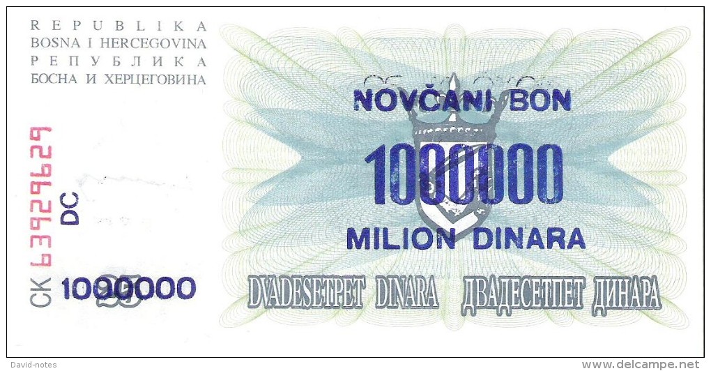 Bosnia And Herzegovina - Pick 35b - 1.000.000 (1000000) Dinara 1993 - Unc - Bosnia Erzegovina