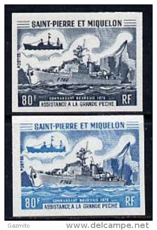 S. Pierre Miquelon 1971, Fisheries Protection Vessels  80f 'Commandant Bourdais', 2 Colour Proofs IMPERFORATED - Unused Stamps