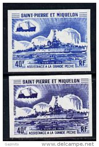 S. Pierre Miquelon 1971, Fisheries Protection Vessels  'L'Aventure', 2 Colour Proofs IMPERFORATED - Neufs