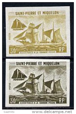 S. Pierre Miquelon 1971, Fisheries Protection Vessels 30f 'St Francis Of Assisi', 2 Colour Proofs IMPERFORATED - Nuevos