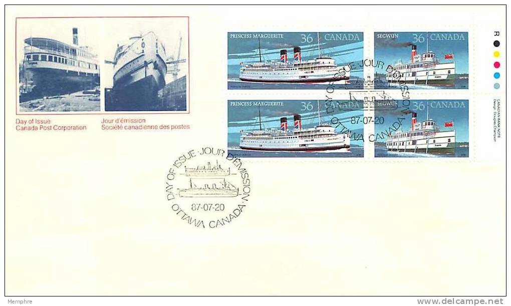 1987  Canadian Steamships  Sc 1139-40   UR Plate Block - 1981-1990