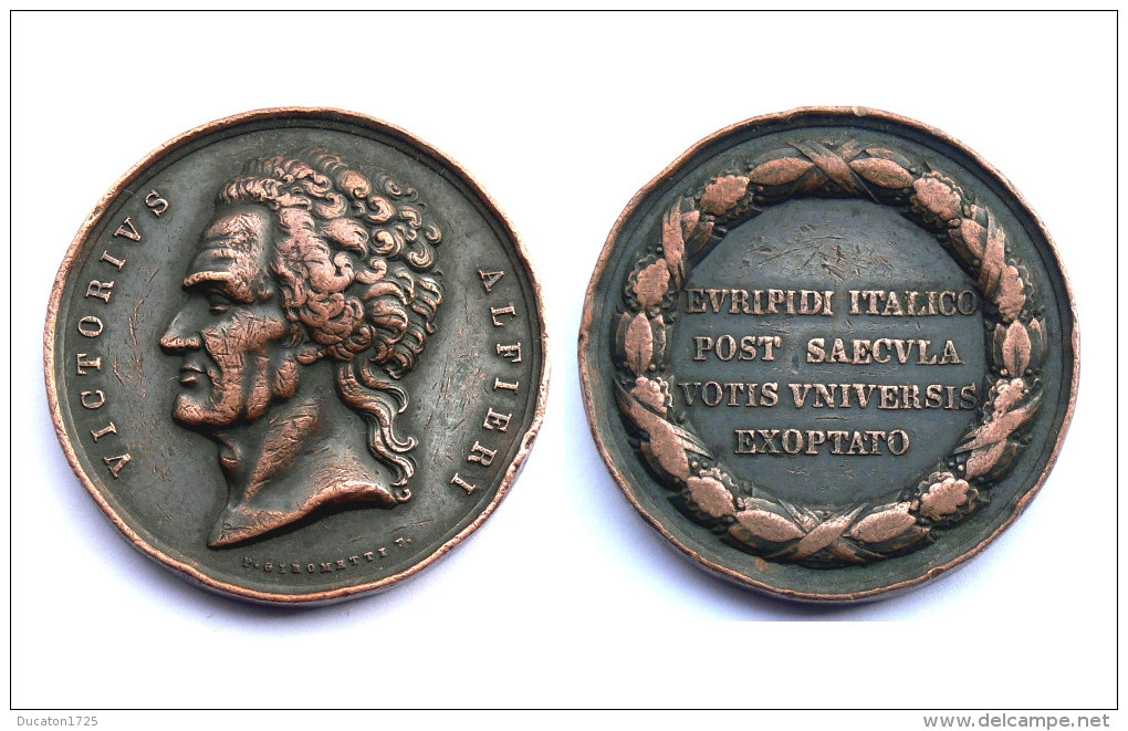 Médaille Victorius Alfieri. Euripidi Italico, Post Saecula. Italie. Cuivre - Royaux/De Noblesse