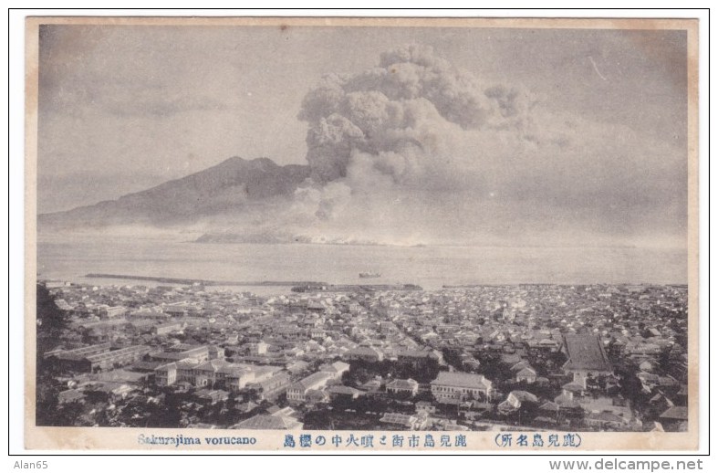 Sakurajima Volcano Eruption As Seen From Kagoshima, C1910s Vintage Postcard - Other & Unclassified