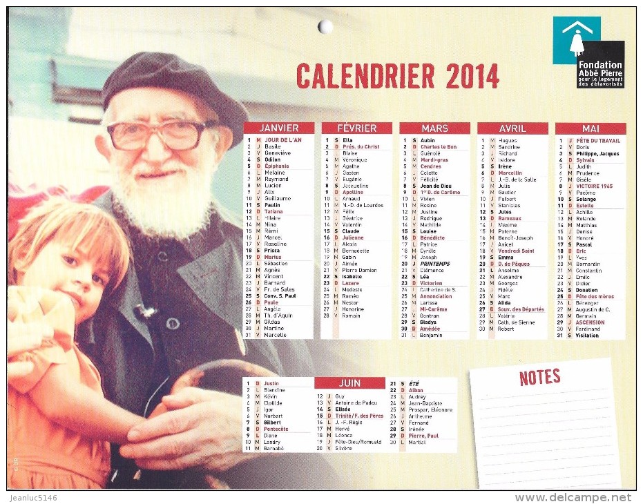 Calendrier Fondation Abbé Pierre 2014. - Grossformat : 2001-...