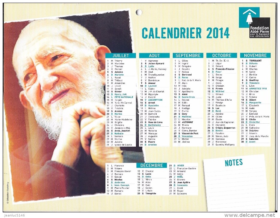 Calendrier Fondation Abbé Pierre 2014. - Grossformat : 2001-...